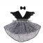 Wholesale lace fultter sleeve baby girl pom pom romper leopard print childrens dresses