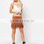 high rise nice design women slim fit fringe brown suede skirt