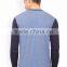 Men Blue Solid Round Neck Gym T-Shirt Waist Length Tee Long Raglan Sleeves Male Cotton Sport Tee Solid Custom Color