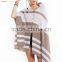 Cashmere Wool Knitted Poncho Shawls with Buttons Stripe Color Block Shawl