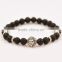 Black Lava Rock Beads Bracelet with Silver or Golden Lion's Head European Style Bracelet