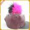 Wonderful quality raccoon fur pompom colourful spring leather cap