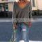 Womens Sexy V-collar Casual Long Sleeve Knitted Pullover Loose Sweater Jumper Tops Knitwear