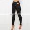 DiZNEW Europe fashion high waist straight cut out black skinny jeans ladies