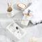 Polyresin White Marble Bathroom Accessory Set Rubber wood soap Dispenser Soap Dish Tumbler Toothbrush Holder