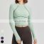 Breathable Running Fitness Clothing Contrasting Colors Crop Top Small High Neck Sports Tops Women Long Sleeve Yoga T Shirt