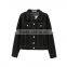 classical style women black denim skinny ladies blouse jeans jacket