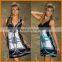 quick to sell through burst paragraph 2016 new sey deep V waist belt vest Printed Dress summer