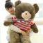 birthday valentine festival gift grey and brown big size plush teddy bear toy doll with red love stripe cloth