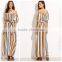 Woman Fashion Striped Off The Shoulder Tie Waist Chiffon Maxi Dress