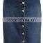 Lady's Newest Fashion Front Buttons Embellished Jean Skirt