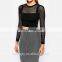 Black mesh long sleeve plain crop tops wholesale