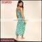 Summer new style deep v neck spaghetti strap dress green sheer chiffon woman dresses