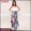 New Print Design Women Elegant Long Chiffon Maxi Skirt Navy Blue Floral Print Maxi Skirt