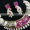 Pink Color Latest Designer Gold Plated American Diamond Jewelry Necklace Earrings Set