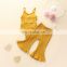 Fall Winter Baby girls clothing Knitted Solid color vest rompers + flared trousers pants 2pcs set kid girls clothing set