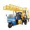 200 meter deep mobile drilling rig with Tricycle chassis can move in muddy road