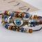 Ethnic Black Adjustable Leather Punk Bracelet Evil Eye Feather Charm