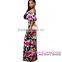 High Quality Wholesale Navy Blue Roses Print Off-the-shoulder Women Dresses 2016