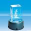 3D laser crystal block with rotating round LED light base for Christmas gift