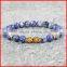 KJL-0114 2015 New Fashion Women Men Stretch Jewelry, 8mm Blue Veins Stone Beads Bracelet With Gold Silver Double Skull Heads