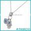 Sterling Silver Evil Eye Hamsa Blue White Crystals Pendant Necklace