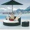 Hotel design rattan wicker table and chair set with umbrella