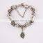 2015 Europen fashion engravable jewelry silver plated leaf charm alloy bracelet