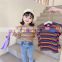 autumn baby girls colorful tops striped kids rainbow tops casual solid puff sleeve fashion wholesale children clothing