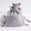 PandaSew Custom Logo Print Gray Gift Package Suede Velvet Pouch Jewelry Drawstring Bag