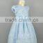 new style blue korean girl evening dress kids clothes flower organza lace dresses 2-16 years old