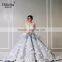 ASAJ-01 Real Photos Luxury Pearls Handmade Flowers Ruffles Long Train Sheer Neck Ball Gown Wedding Dresses 2016                        
                                                Quality Choice
                                                    Most