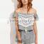 Two-piece-outfits latest fashion design women clothing Grey Tassel Off The Shoulder Top With Tie Waist Shorts