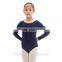 2015 new drew-string neck long sleeve cotton girls leotard