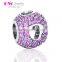 X327 Fashion Purple Cubic Crystal Love Charms Beads Sterling Silver 925