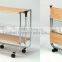Wooden kitchen dining wine trolley cart, folding storage rack with wheels