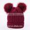 High Quality Cashmere Knitted Hat With Double Fur Poms KR-H010