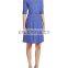 2015 New Arrival Women Designer Stylish Midi Plain Blue Half Sleeve OL Office Dress With Belt