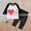 "LOVE" letter print INS toddler girls 2pcs set black baby outfits infant kids love tshirts tops & heart striped pant
