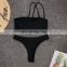 2019 Sexy Solid Black Bikini String Bikini Set Halter Swimsuit Backless Bathing Suit Women Brazilian Biquini Swimwear