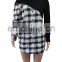 Knitted casual dress patchwork long-sleeved plaid ladies sexy hollow midi skirt street clothes
