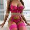 2022 New Design Rose Color Sequined Decorate Flower Lingerie Set With Lace Embroidery Cheapest Lingerie