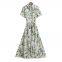 European and American style 2025 summer new women's slim fit bow tie tie printed shirt style dress