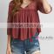 2016 new design Lace upper and Tassel ties at neck 3 quarter sleeves Notched crew neck beautiful blouses