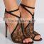 Sexy fashion high heel sandals lace upper your logo free cross strap slingback sandals catwalk shoes sandals