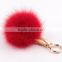 Metal keychain with luxury fox fur ball New charms pendant for bags Key ring with real aninmal fur pompom