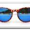 Women Bamboo Sun Glasses Blue Color Lenses Bamboo Arms Plastic Frame Sunglasses