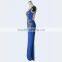OEM Blue jersey with beaded low back formal evening party dresses