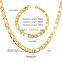 High Quality Mens Flat Gold Embossed Bracelet Stainless Steel Cuban Necklace Link Chain Jewelry