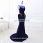 Real photo Custom Made Navy Blue Velour Evening Dresses 2017 New Women Evening Party Gowns Free shipping